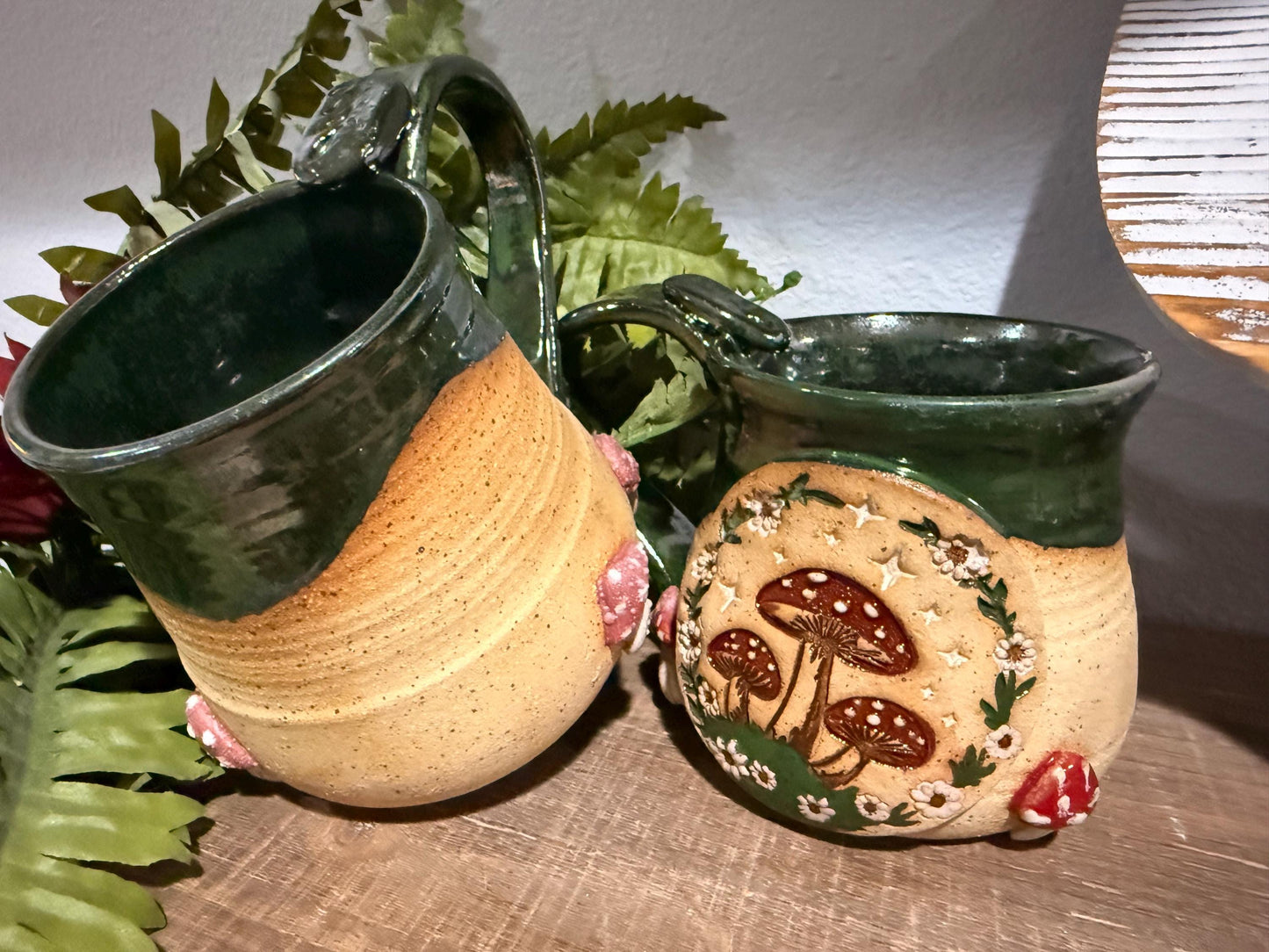 Whimsical stoneware mushroom mug