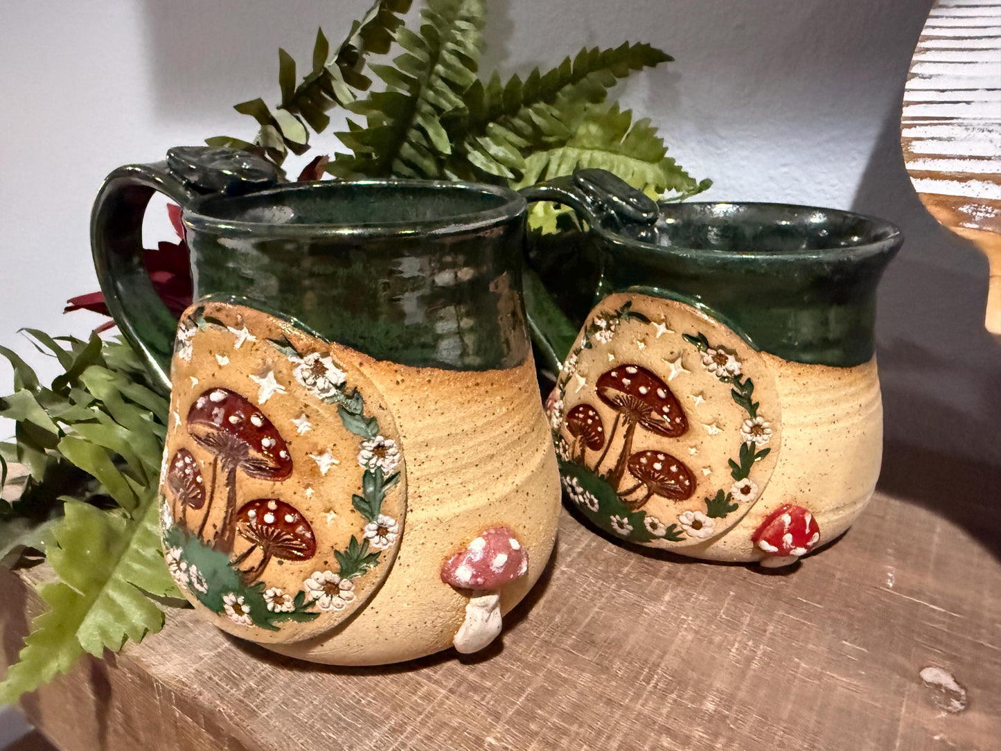Whimsical stoneware mushroom mug