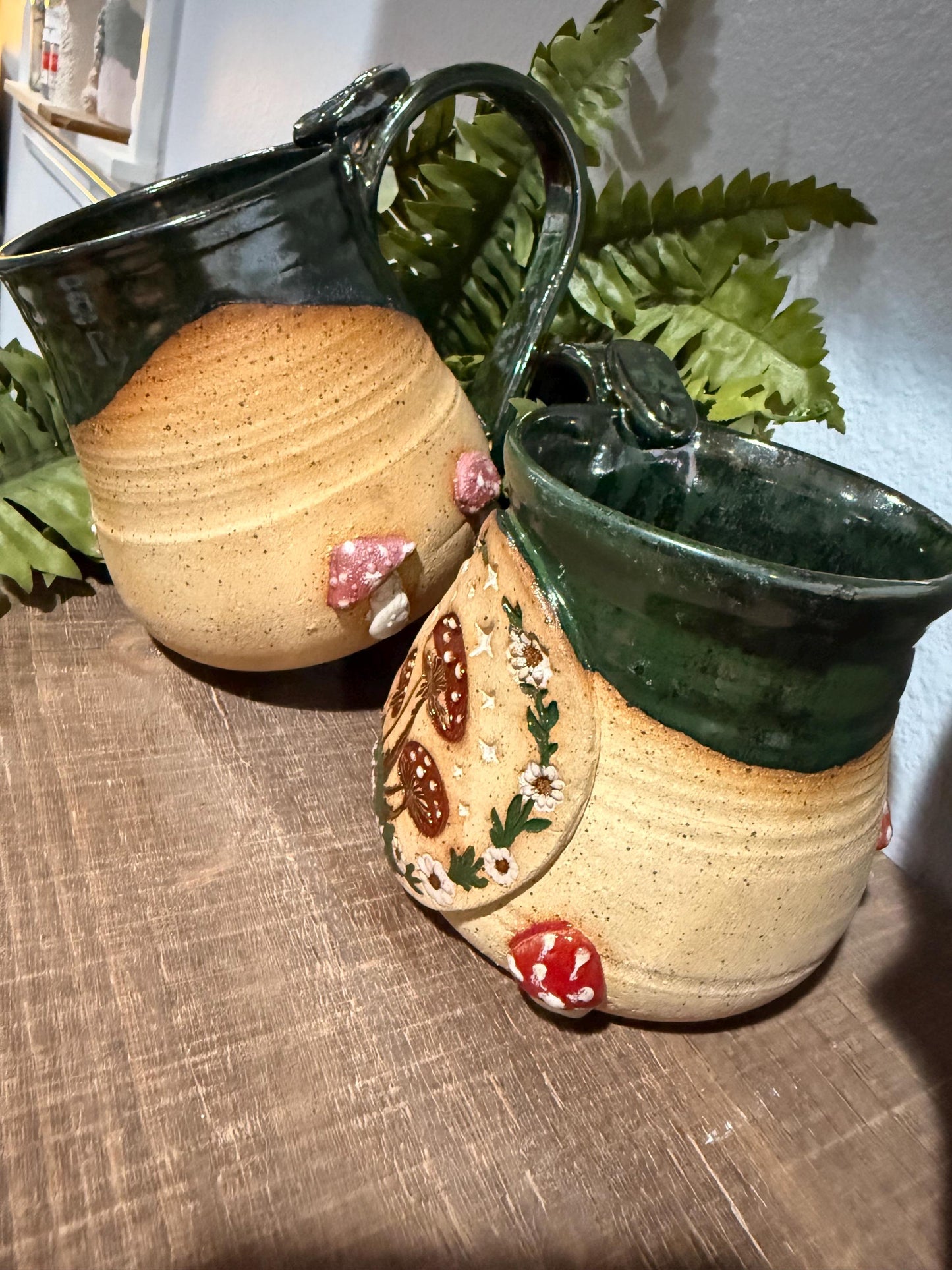 Whimsical stoneware mushroom mug