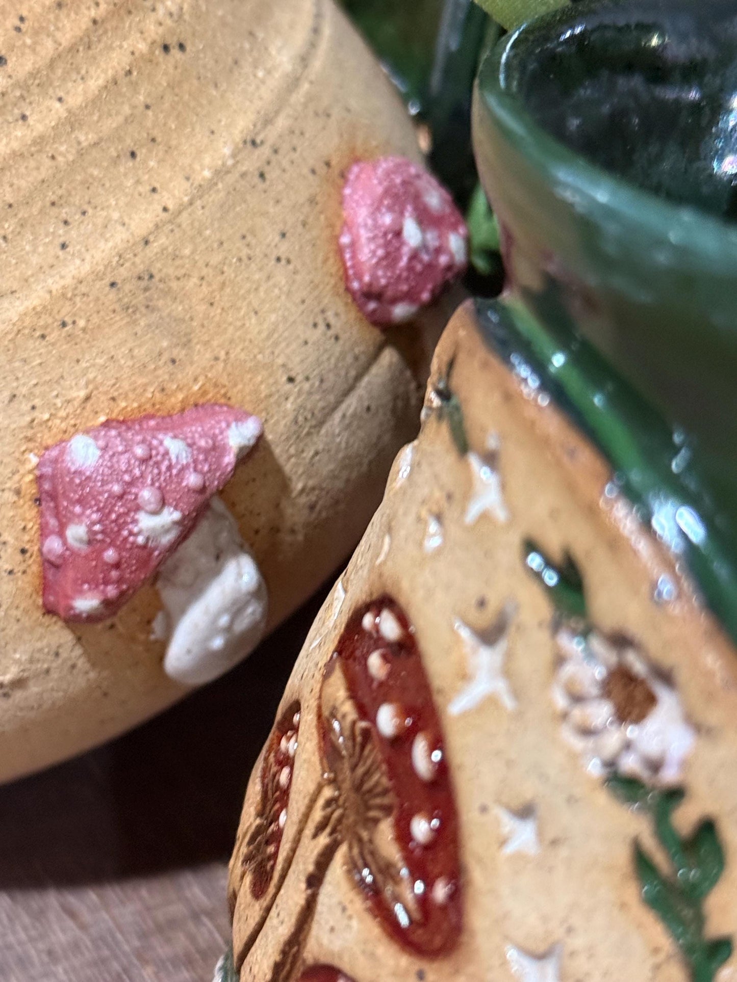 Whimsical stoneware mushroom mug