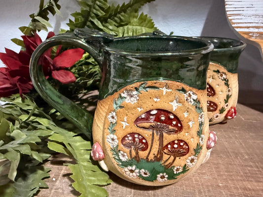 Whimsical stoneware mushroom mug